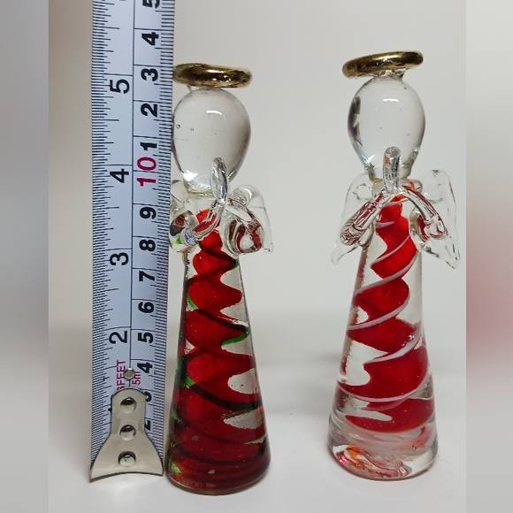Set of 2 Glass Angel Ornaments Hands Praying Clear Wings Red Green White - Picture 7 of 7